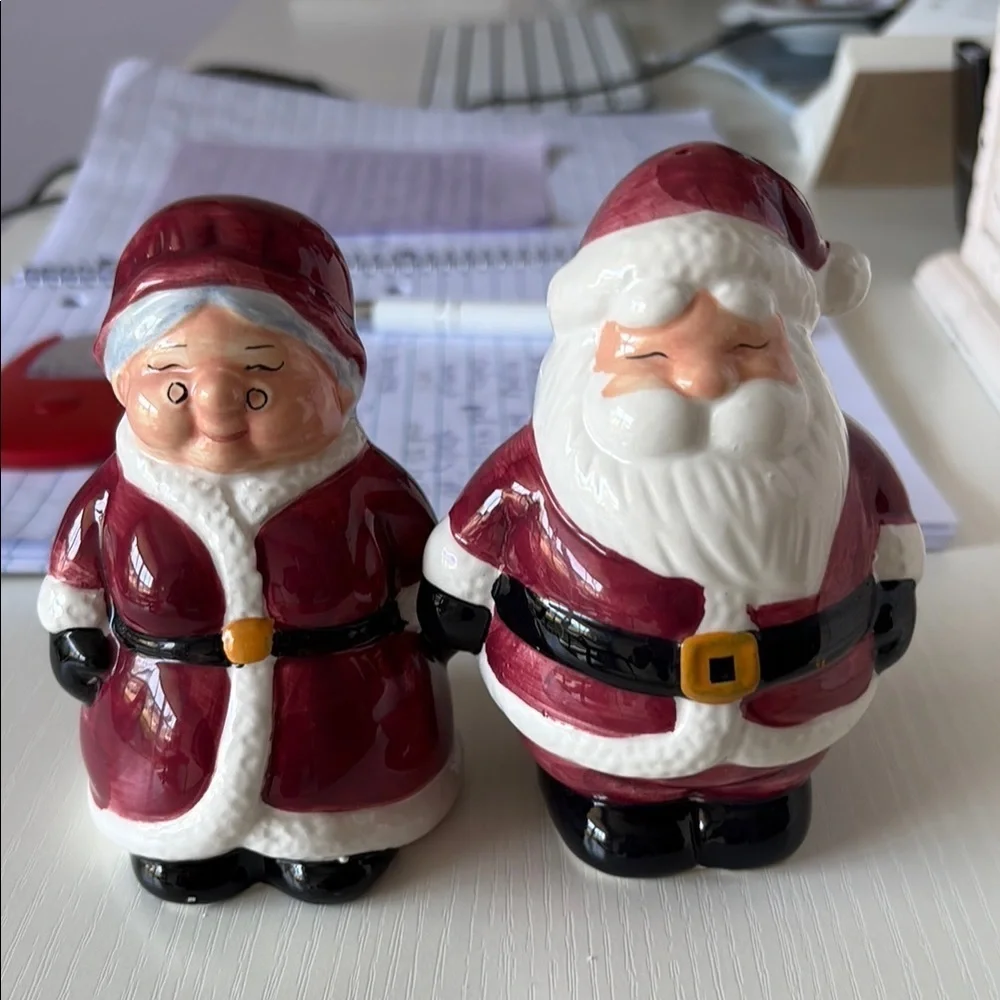 Festive Santa and Mrs. Claus Figurine Set - Red and White
